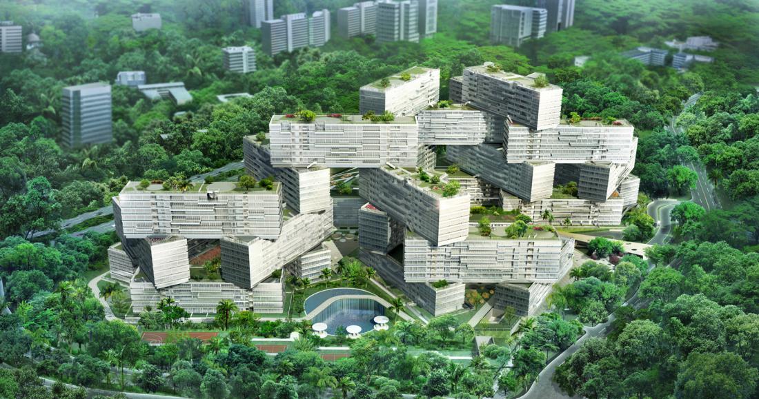Novo naselje v Singapurju sestavlja 31 enakih stanovanjskih blokov, visokih po šest nadstropij, ki so zloženi v šesterokotno razporeditev.
