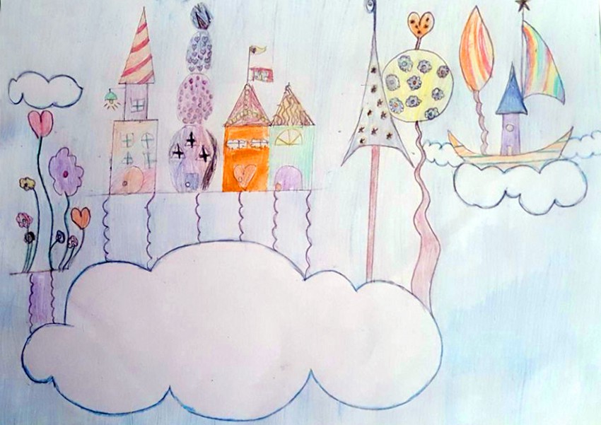 10-letni Ameen je narisal hišo v oblakih.