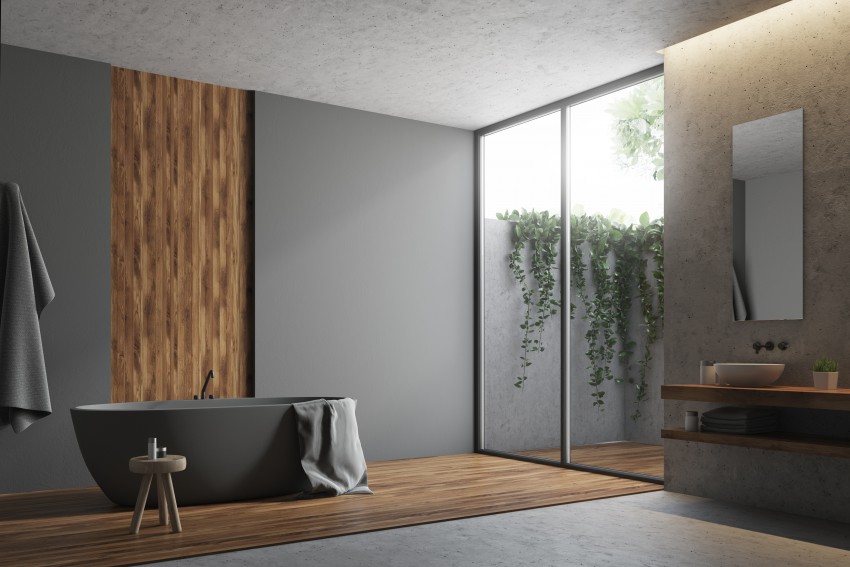 Tudi v kopalnici so lahko tla lesena, a primerne so obloge, ki so izdelane iz vrst lesa, naravno odpornih na vlago.