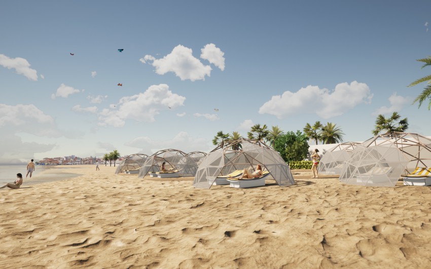 <p>Kupole iz bambusa in aluminija, ki jih predlagajo v italijanskem arhitekturnem biroju Obicua, ponujajo rešitev, kako na plažah omogočiti socialno distanco med ljudmi zaradi epidemije.</p>