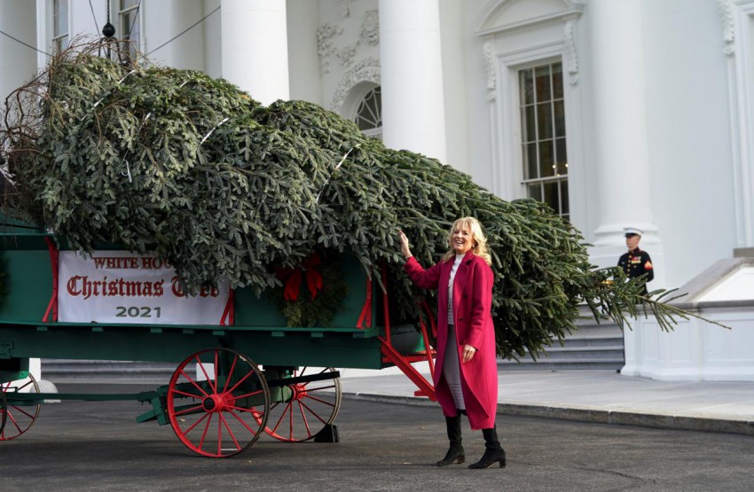 Prva dama Jill Biden je sprejela skoraj šest metrov visoko božično drevo.