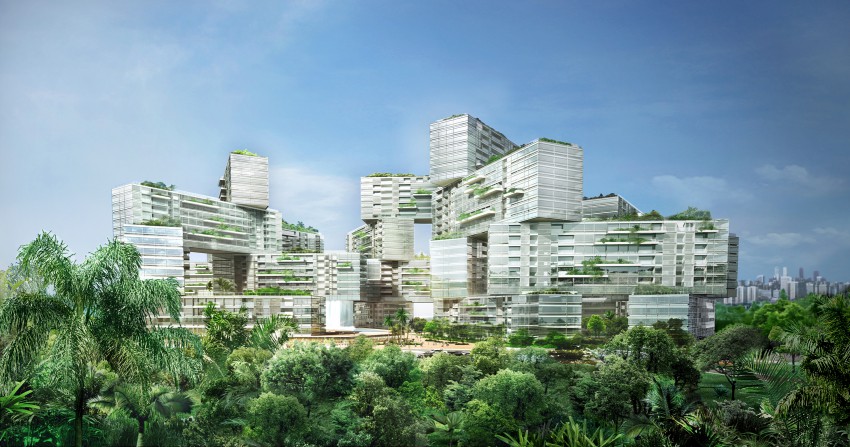 <p>Zasnova izkorišča velikost mesta in dodatno povečuje prisotnost narave z uvedbo velikih strešnih vrtov, ozelenjenih teras in balkonov.</p>